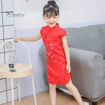 Cheongsam для девочек, стильный вышитый цветок сливы, мягкий удобный материал из смеси хлопка, детский Cheongsam 100cm белый