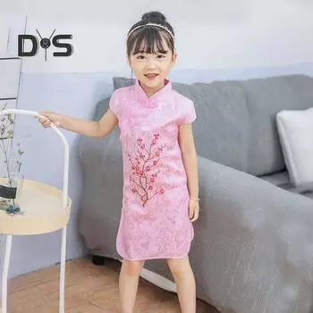 Cheongsam для девочек, стильный вышитый цветок сливы, мягкий удобный материал из смеси хлопка, детский Cheongsam 100cm белый