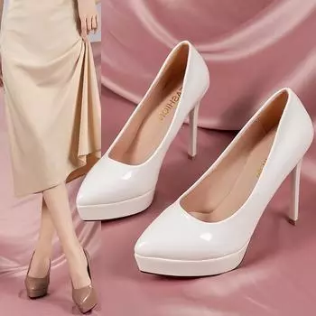 Cheongsam model performance catwalk high heels women s thin heels pointed head shallow mouth waterproof table large size professional work shoe 34