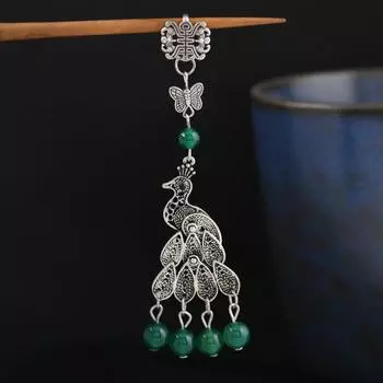 Cheongsam pressed placket classical peacock agate fringed pendant pendant female antique pendant Hanfu accessories
