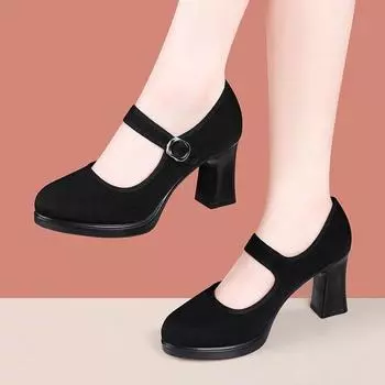Cheongsam soft-soled cloth shoes model non-slip black 2025 spring new single shoes work shoes high heels dancing mother 35 чёрный