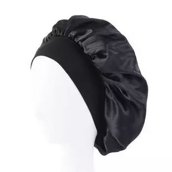 Чепчик для волос, черный, с широким краем, высокоэластичный, повязка на голову, спальный чепчик для женщин