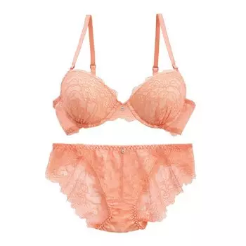 cher Mon cher pigeon La La Chante Комплект из бюстгальтера и шорт с цветочным принтом BCDEF Полностью кружевная спинка с кружевом [Mon pigeon] (OR-Оранжевый, B70-M)