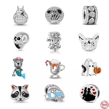 Череп Дейзи Рыбий Сок Очарование Серебро 925 Подходит Модные Подвески Браслет DIY Изготовление Ювелирных Изделий