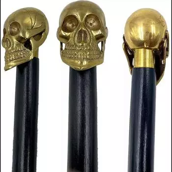 Череп Девушка Латунная Антикварная Ручка Голова В ВИКТОРИАНСКОМ Стиле Дизайнерская Трость Трость 36 Inch коричневый