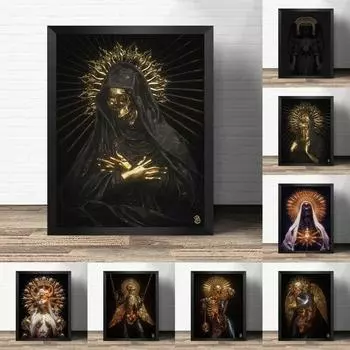 Череп Фигура Ангела Черный Череп Искусство Холст Картины Темные Готические Плакаты Картины Настенные Картины для Гостиной Домашний Декор Без Рамки 21*30cm