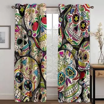 Череп Красочные бабочки 3D шторы алмазный цветок 2 панели подходят для гостиной спальни балкона окна украшения 50W130H(CM)X2PCS&Grommet Top