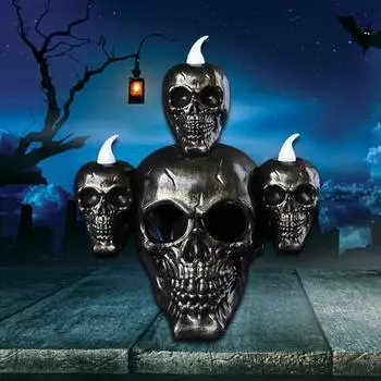 Череп Лампа Ужас Фигурки Скелета Ремесло Светодиодная Модель Атмосфера Украшения Голова Свеча Хэллоуин Светящийся