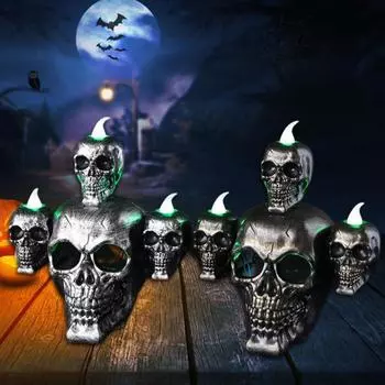 Череп Лампа Ужас Скелет Голова Фигурки Модель Атмосфера Украшения Ремесло Светодиодная Свеча