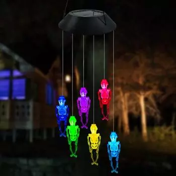 Череп перезвона ветра лампа с датчиком света автоматическое включение/выключение IP55 водонепроницаемый солнечный череп перезвон ветра Хэллоуин вечерние подвесные украшения A