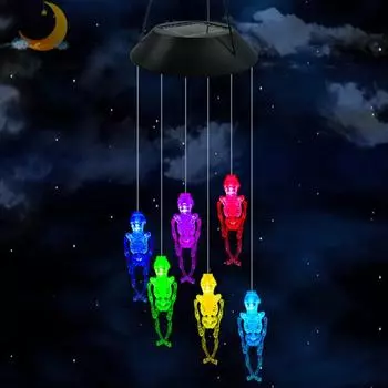 Череп перезвона ветра лампа с датчиком света автоматическое включение/выключение IP55 водонепроницаемый солнечный череп перезвон ветра Хэллоуин вечерние подвесные украшения A