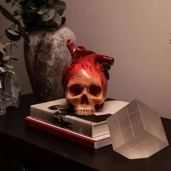 Череп Сердце Статуэтка Жуткий в натуральную величину Череп Смола Статуя Скульптура Хэллоуин Домашний Офис Настольный Книжная Полка Украшение Орнамент Фестиваль Подарок A