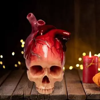 Череп Сердце Статуэтка Жуткий в натуральную величину Череп Смола Статуя Скульптура Хэллоуин Домашний Офис Настольный Книжная Полка Украшение Орнамент Фестиваль Подарок A
