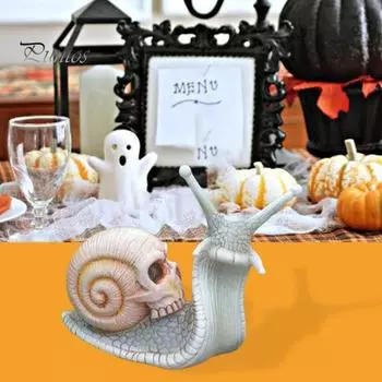 Череп Улитка Орнамент Смола Ремесло Скульптура Сад Двор Хэллоуин Череп Улитка Статуэтка Готическое Украшение Дома зелёный