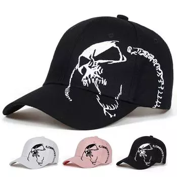 Череп в стиле панк, модная бейсболка с вышивкой, хлопковая бейсболка Snapback с костями, кепка в стиле хип-хоп для мужчин и женщин, шляпа папы чёрный
