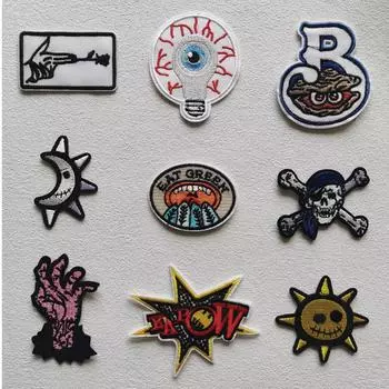 Череп, вышитые пальцами, патчи в стиле хиппи, рок-лягушка, нашивки для одежды, сделай сам, термоклеевые нашивки на одежде, значок в стиле панк 4x6.4cm