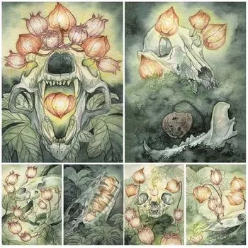 Череп животного, абстрактная акварель, художественная гравюра, колдовской дух, иссохшая кость, настенный художественный постер 21cm30cm NoFrame