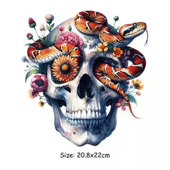 Черепа хип-хопа Термопереводные виниловые цветы Parches Ropa Футболки Толстовки Diy Термопресс Аппликация Одежда Наклейки Нашивки