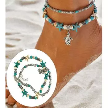 Черепаха браслет для женщин, бохо двухслойный браслет на щиколотку мода босиком пляж ноги цепь ювелирные изделия подарки One Size