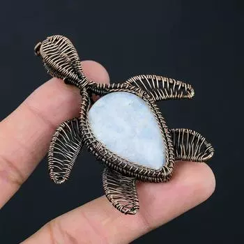 Черепаха дизайн лунный камень драгоценный камень медная проволока обруч ювелирные изделия кулон для свадебного подарка 2.83 Inches белый