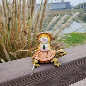 Черепаха кошка садовая статуя украшение для газона, фигурка для клумбы рыболовная декоративная скульптура животного из смолы