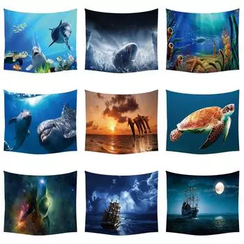 Черепахи дельфины морские животные рыбы навигации океан пароход гобелен настенный украшение дома гостиная гобелен 100x75cm