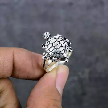 Черепаховый вид ювелирные изделия ручной работы из стерлингового серебра ядовитое кольцо размер 8 f9D49