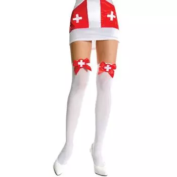 Через мясо женские сексуальные чулки для секса, женские чулки для медсестер, чулки с бантиками, ультратонкие носки для медсестер One size белый