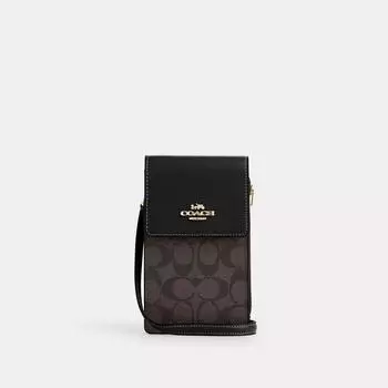 Через плечо Coach North South Phone из канвы Signature золотисто-коричневый черный