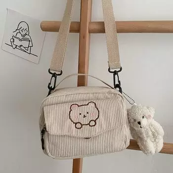 Через плечо с рисунком медведя, однотонная холщовая сумка, сумка для мобильного телефона, женская сумка-мессенджер чёрный