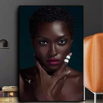 Черная африканская обнаженная женщина с красной помадой, картина маслом на холсте, постеры и принты, настенная картина Cuadros для декора гостиной 20x30cm