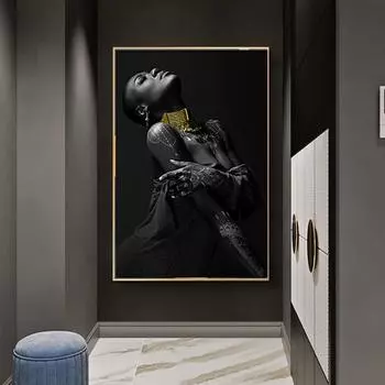 Черная африканская женская картина, настенная живопись на холсте, современная гостиная, спальня, домашний декор, живопись, постеры и принты, Cuadros 21X30cm No Frame