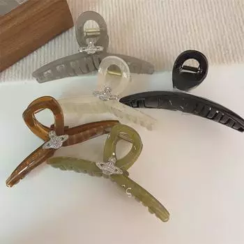 Черная акриловая двухсторонняя заколка для волос в форме акулы - ретро-французский стиль