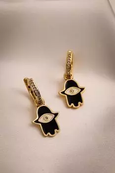 Черная эмалированная серьга-кольцо Fatma Mother s Hand с подвеской