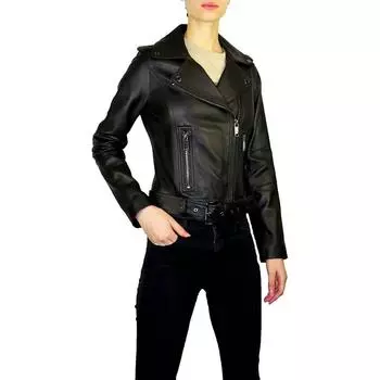 Черная асимметричная короткая кожаная куртка с поясом и молнией Michael Kors Outerwear