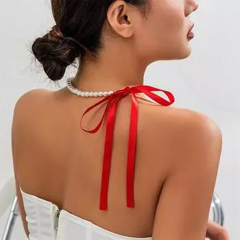 Черная бархатная лента, цепочка-чокер на ключицу, бант, имитация жемчуга, элегантный аксессуар 18cm