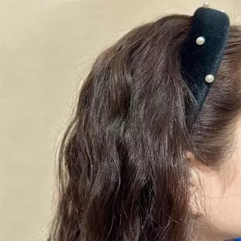 Черная бархатная повязка на голову с жемчугом: Ретро-стиль знаменитостей, модный корейский модный аксессуар