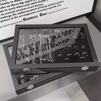 Черная бархатная шкатулка для украшений с решеткой и крышкой — высококачественное пыленепроницаемое хранилище для ожерелий, колец и сережек