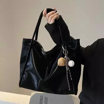 Черная большая вместительная сумка-тоут для женщин, новые простые мягкие сумки из искусственной кожи через плечо для женщин, сумки для поездок на работу и покупок 35x10x31cm чёрный