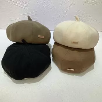 Черная буква маленькая этикетка берет женский сезон ретро универсальный лицо маленькая теплая дорожная шляпа художника Bud M56-58cm хаки