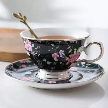 Черная чашка для кофе в Пномпене, бытовая черная чашка для чая, европейский ароматизированный чай, керамическая посуда для кофе, блюдце, набор для послеобеденного чая