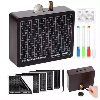 Черная деревянная копилка со счетчиком, копилка для монет, копилка с целями и цифрами для экономии денег в евро, домашний декор