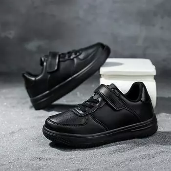 Черная детская обувь, кроссовки для мальчиков от 6 до 12 лет, новые школьные кожаные детские повседневные кроссовки, теннисная спортивная обувь для мальчиков 28