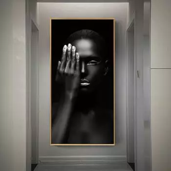 Черная девушка с серебряными губами, картины на холсте, африканская девушка, настенное искусство, холст, постеры и принты, настенные картины для декора гостиной, без рамки 20*40cm