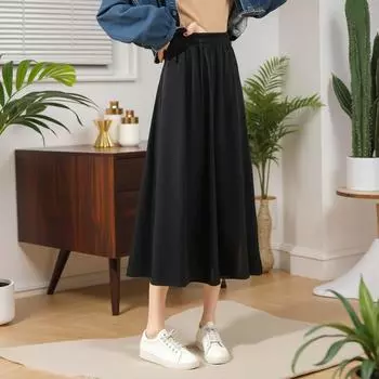 Черная драпировка макси юбка свободного и удобного покроя для вечеринок на каждый день, женская весенняя повседневная юбка больших размеров 6XL чёрный