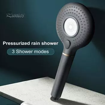 Черная душевая головка с ручным душем, 3-режимная круглая душевая головка, кнопка переключения, японский фильтр ACF, душевая струя серебряный