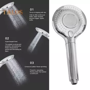 Черная душевая головка с ручным душем, 3-режимная круглая душевая головка, кнопка переключения, японский фильтр ACF, душевая струя серебряный