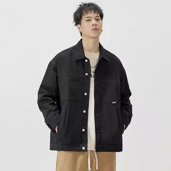 Черная джинсовая куртка мужская свободная большого размера модная брендовая ретро мужская куртка с инструментами топ-тренд S хаки