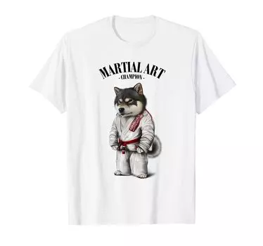 Черная футболка мастера дзюдо каратэ Сиба-ину, белая футболка дзюдоиста белый