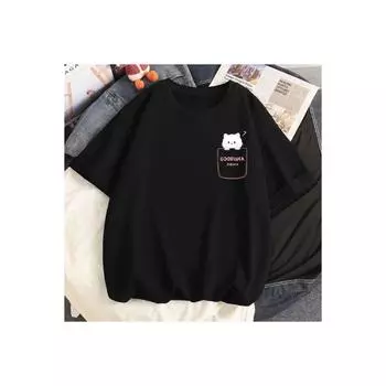 Черная футболка оверсайз с принтом Good Luck